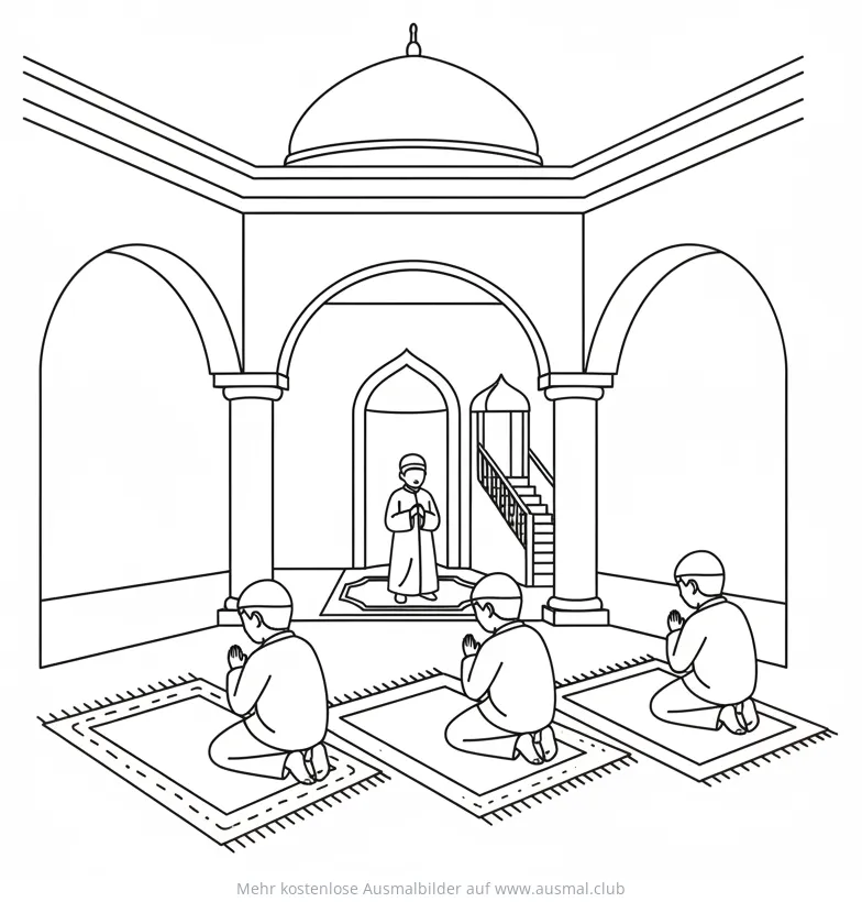 Betende Menschen in einer Moschee Ausmalbild