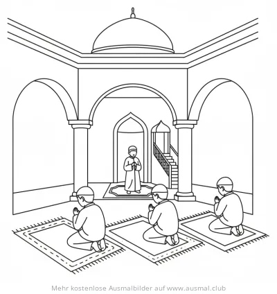 Betende Menschen in einer Moschee Ausmalbild