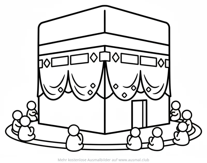 Kaaba Ausmalbild mit betenden Menschen