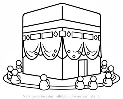 Kaaba Ausmalbild mit betenden Menschen