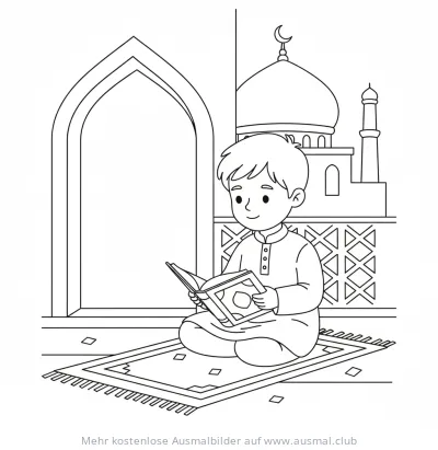 Junge liest Koran vor Moschee Ausmalbild
