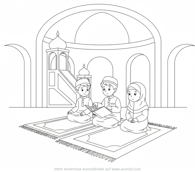 Kinder lernen in Moschee Ausmalbild