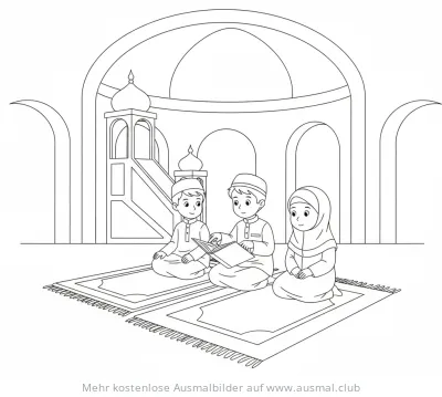 Kinder lernen in Moschee Ausmalbild