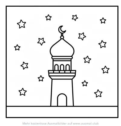 Minarett Ausmalbild bei Nacht mit Sternen