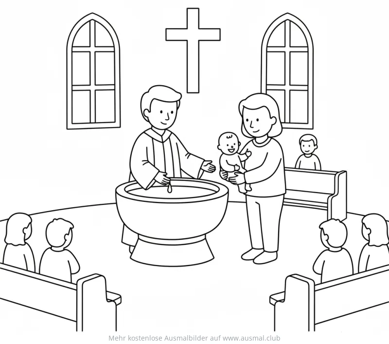 Taufe in der Kirche Ausmalbild