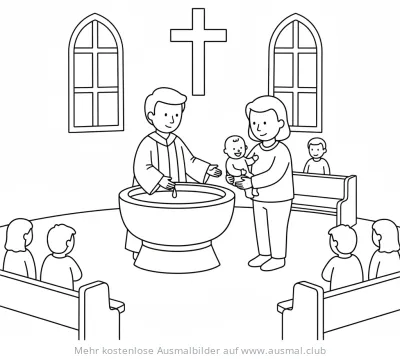 Taufe in der Kirche Ausmalbild