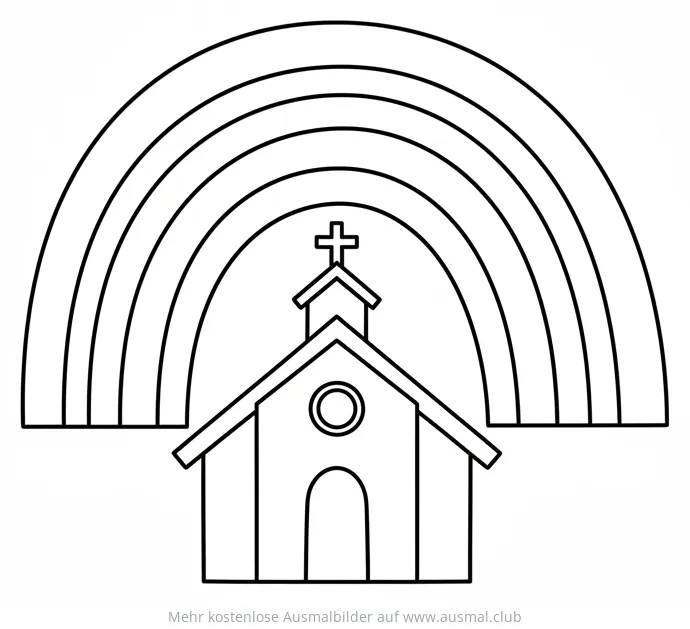 Kirche mit Regenbogen Ausmalbild