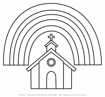 Kirche mit Regenbogen Ausmalbild