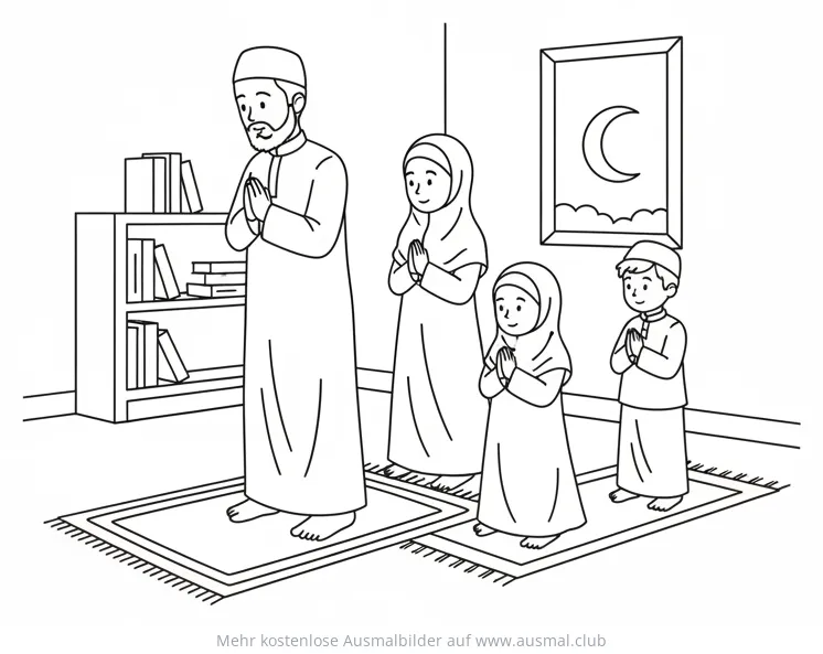 Muslimische Familie beim Gebet Ausmalbild