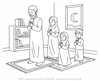 Muslimische Familie beim Gebet Ausmalbild