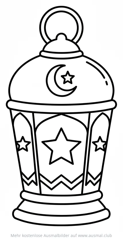 Ramadan Laterne Ausmalbild mit Halbmond und Sternen