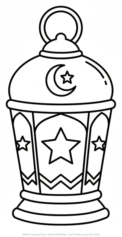 Ramadan Laterne Ausmalbild mit Halbmond und Sternen