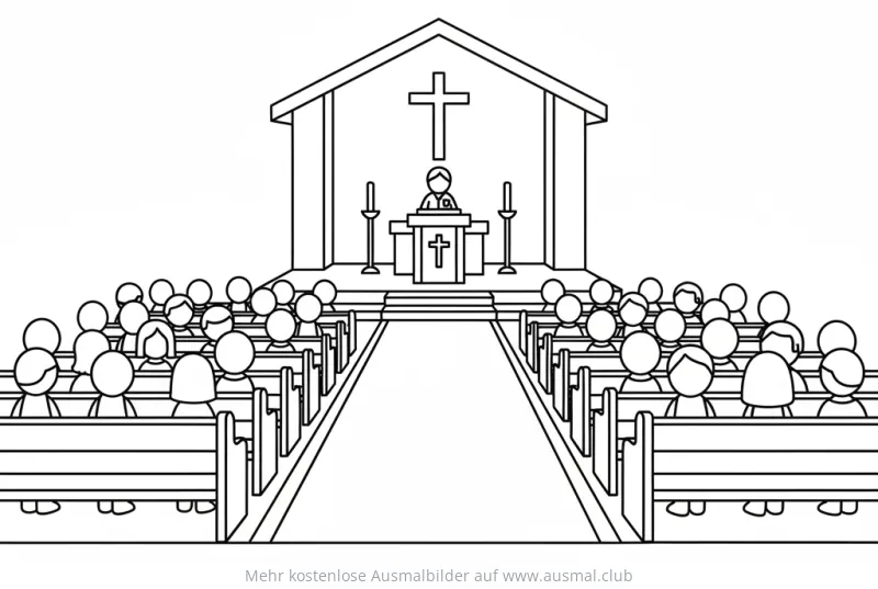 Gottesdienst in der Kirche Ausmalbild