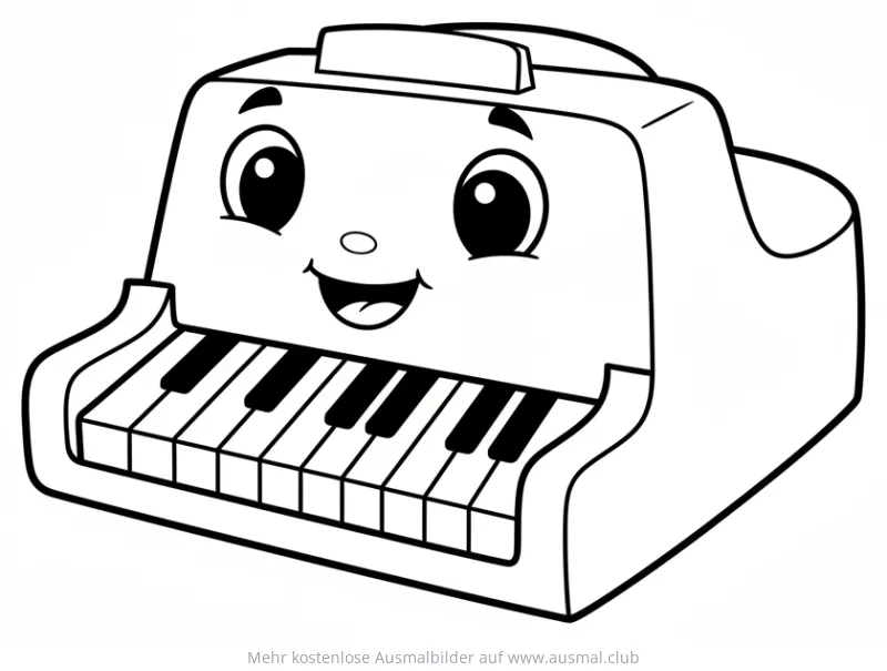 Cartoon Klavier Ausmalbild mit Gesicht