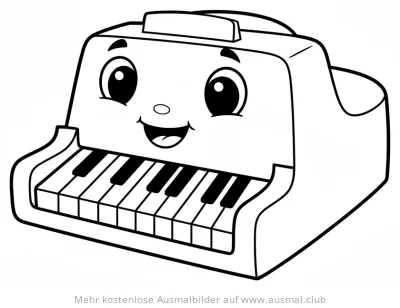 Cartoon Klavier Ausmalbild mit Gesicht