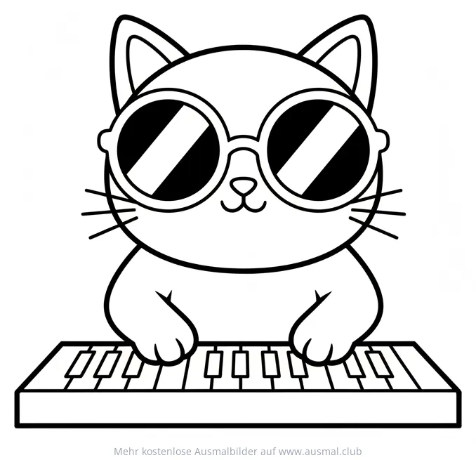 Katze mit Sonnenbrille spielt Klavier Ausmalbild