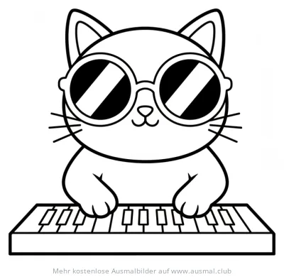 Katze mit Sonnenbrille spielt Klavier Ausmalbild