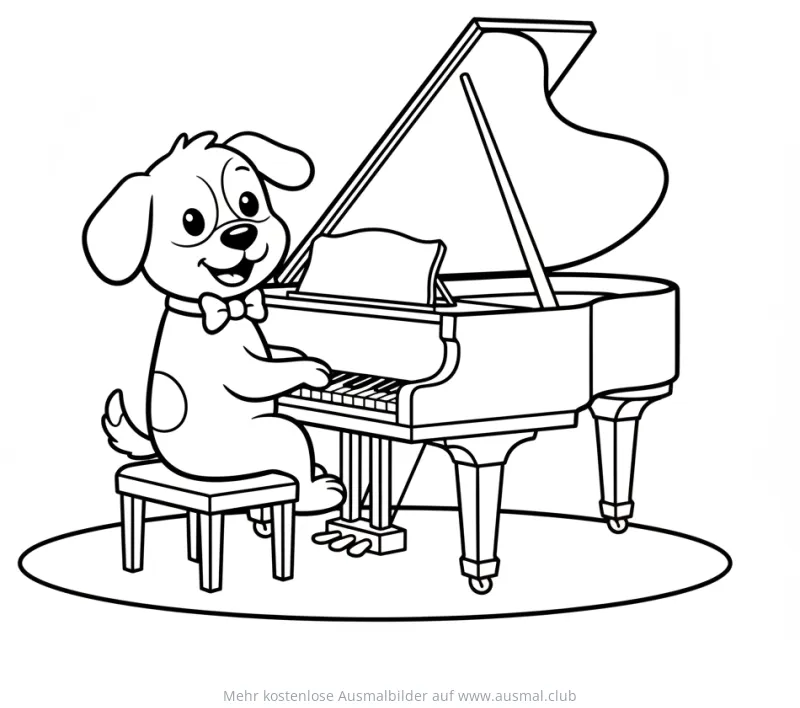 Hund spielt Klavier Ausmalbild