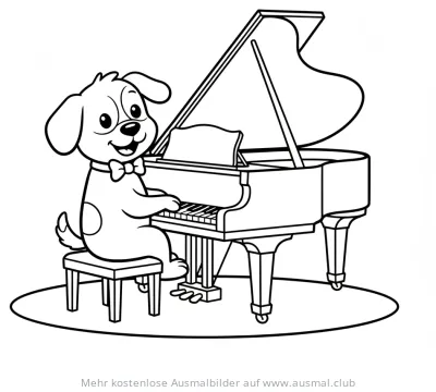 Hund spielt Klavier Ausmalbild