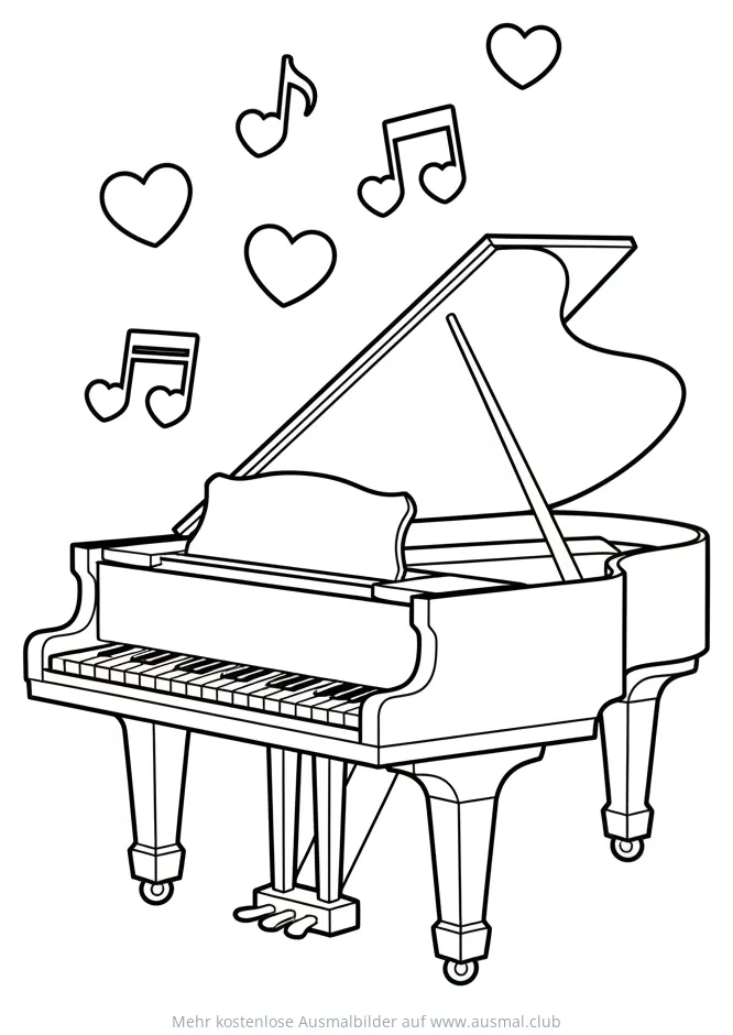 Flügel Ausmalbild mit Herzen und Noten