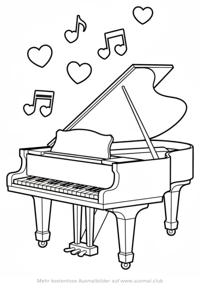Flügel Ausmalbild mit Herzen und Noten
