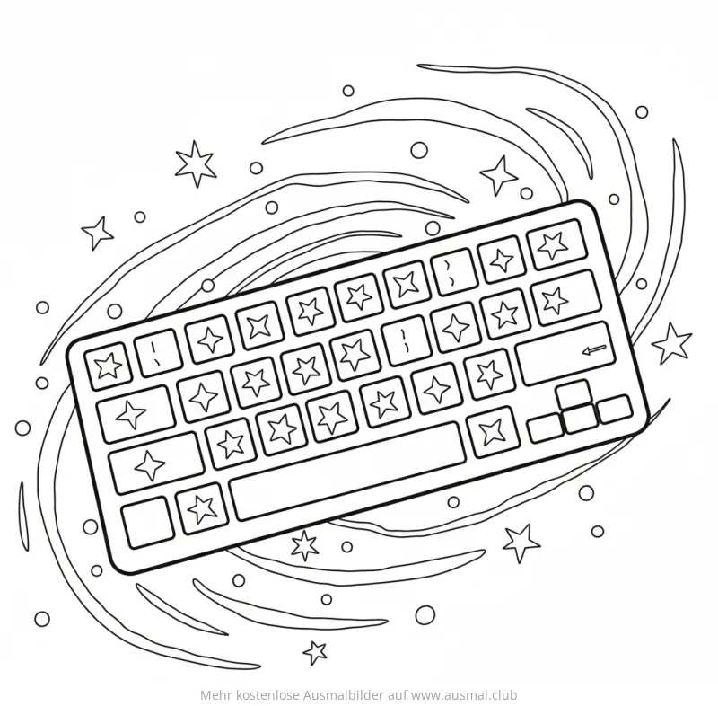 Keyboard mit Sternentasten im Weltraum Ausmalbild