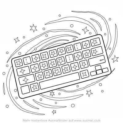 Keyboard mit Sternentasten im Weltraum Ausmalbild