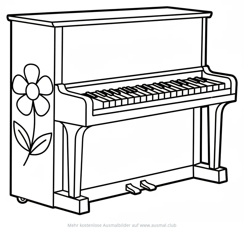 Klavier Ausmalbild mit Blume verziert