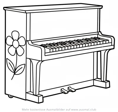 Klavier Ausmalbild mit Blume verziert