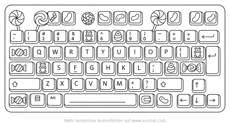 Keyboard Ausmalbild mit Süßigkeiten verziert