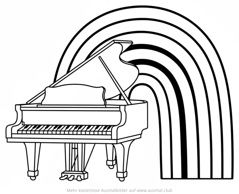 Klavier mit Regenbogen Ausmalbild
