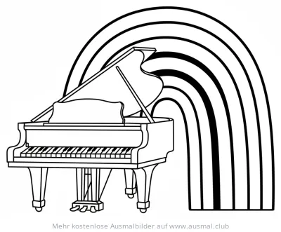 Klavier mit Regenbogen Ausmalbild