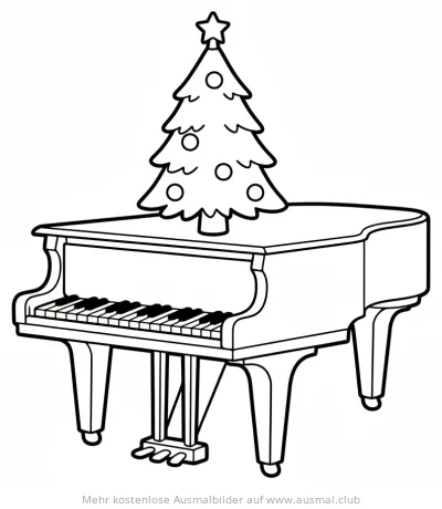 Klavier mit Weihnachtsbaum Ausmalbild