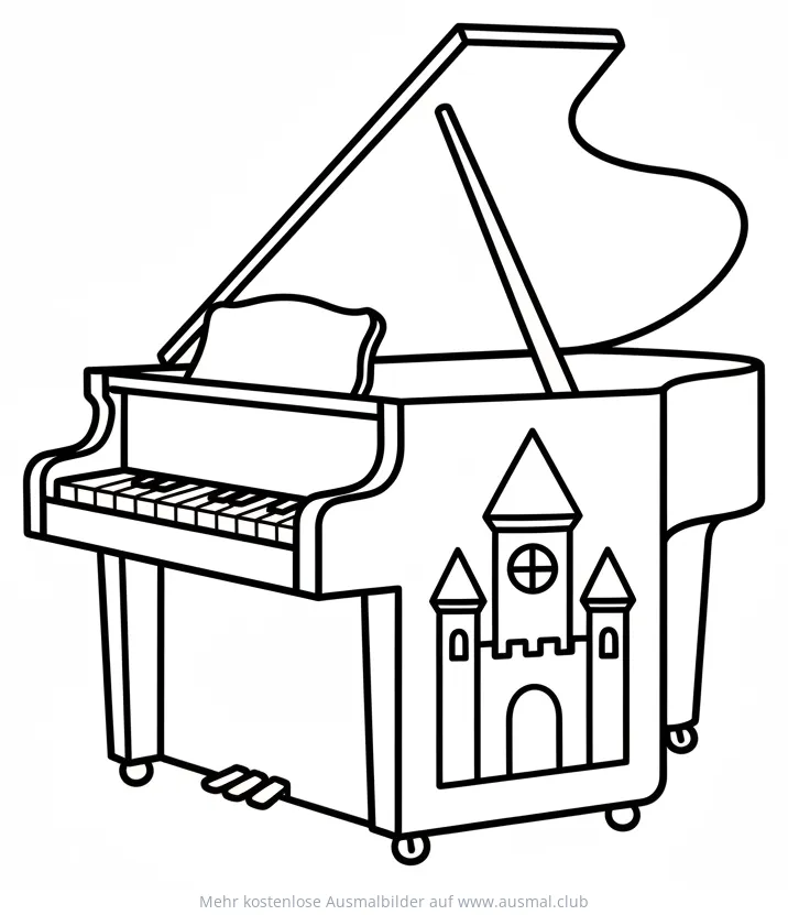 Klavier mit Schloss Verzierungen Ausmalbild