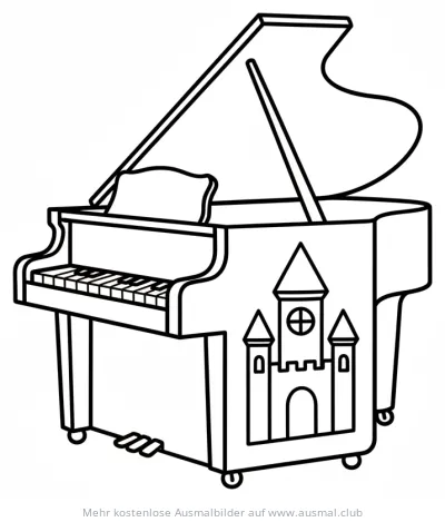 Klavier mit Schloss Verzierungen Ausmalbild