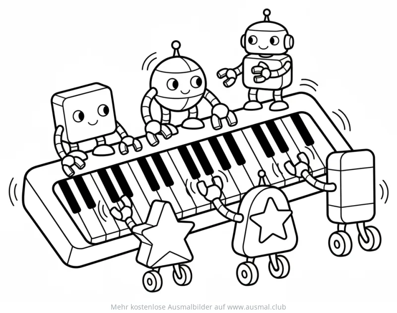 Roboter spielen Klavier Ausmalbild