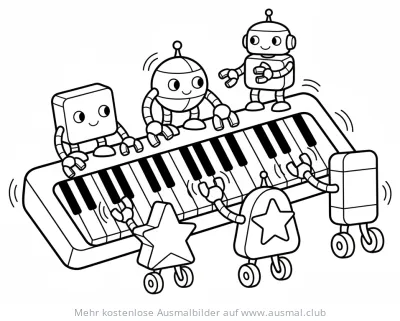Roboter spielen Klavier Ausmalbild