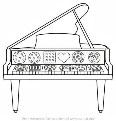 Klavier mit Keksen als Tasten Ausmalbild