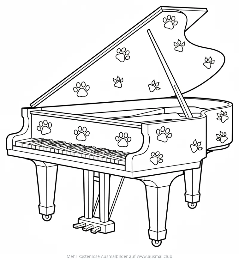 Klavier mit Pfotenabdrücken Ausmalbild