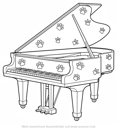 Klavier mit Pfotenabdrücken Ausmalbild