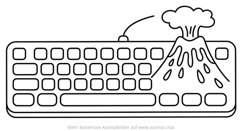 Keyboard mit Vulkan Ausbruch Ausmalbild