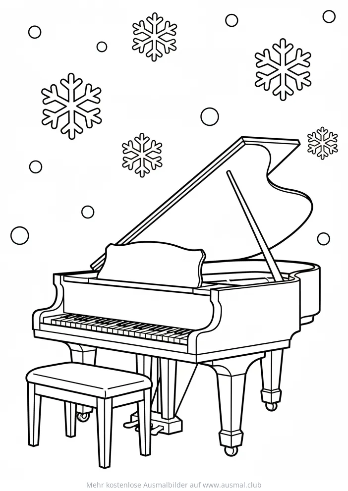 Klavier mit Schneeflocken Ausmalbild