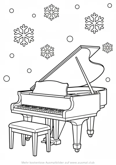 Klavier mit Schneeflocken Ausmalbild