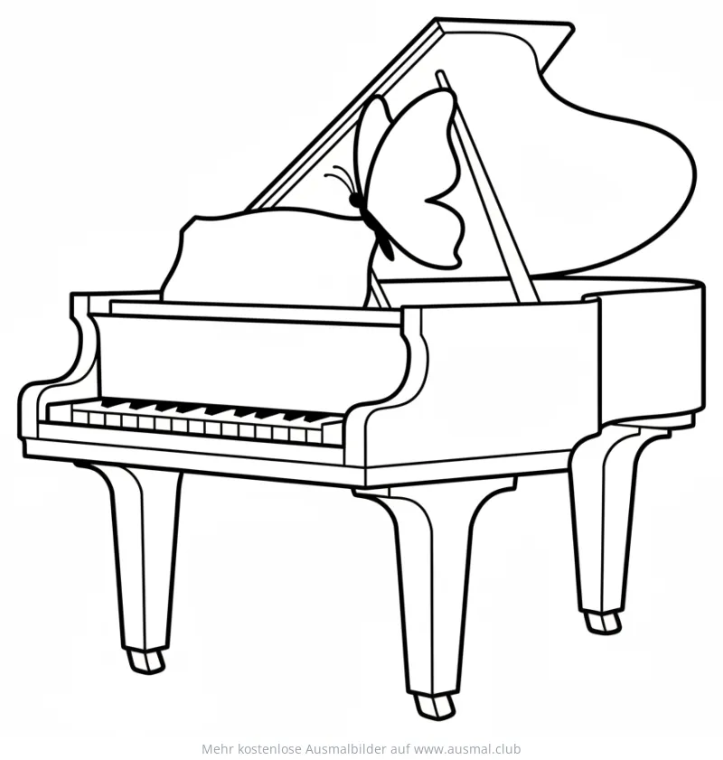 Klavier mit Schmetterling Ausmalbild