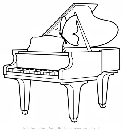 Klavier mit Schmetterling Ausmalbild