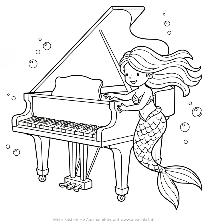 Meerjungfrau spielt Klavier Ausmalbild