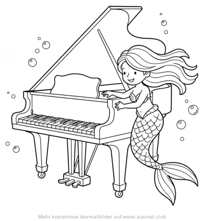 Meerjungfrau spielt Klavier Ausmalbild
