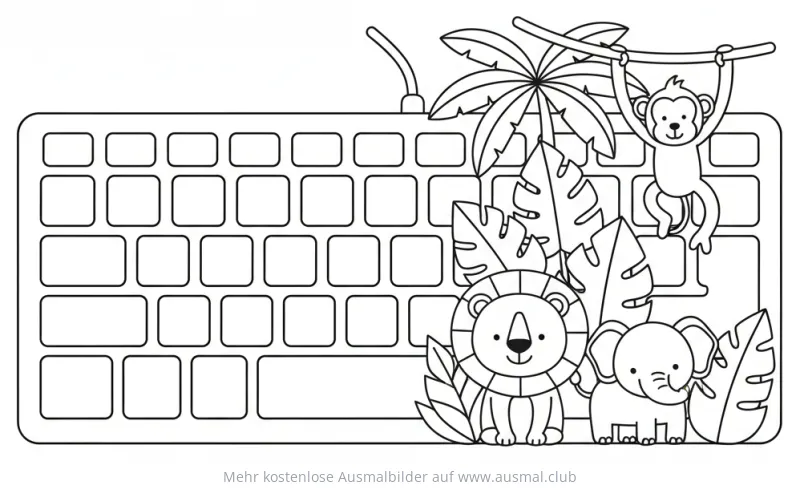 Keyboard Ausmalbild mit Dschungeltieren