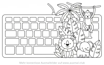 Keyboard Ausmalbild mit Dschungeltieren