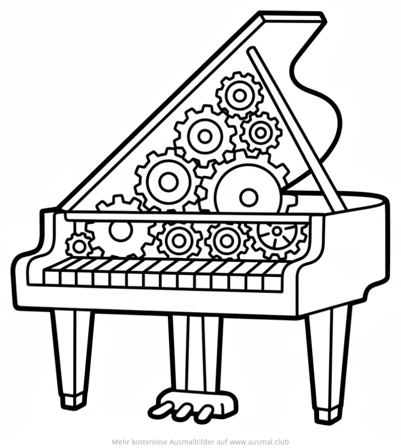 Klavier mit Zahnrädern Ausmalbild